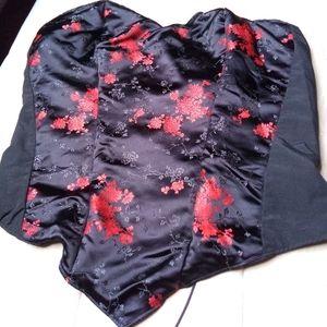 Handmade Corset GORGEOUS Black  w Red flowers Silk